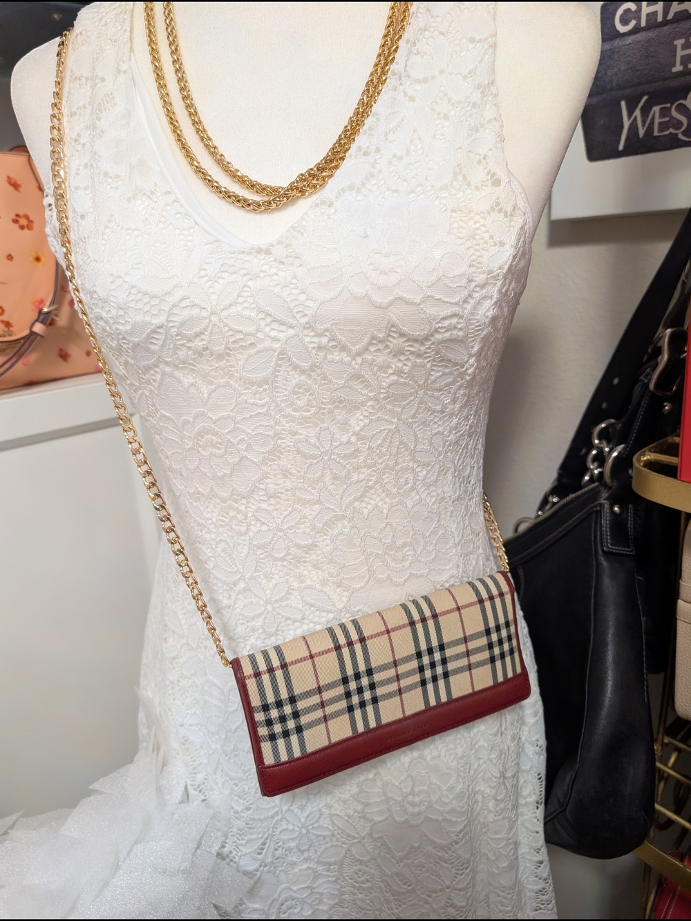 Burberry Beige Vintage Check Wallet with Burgundy Leather Trim - Picture 8 of 10
